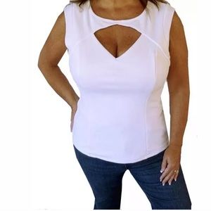 White sleeveless Keyhole plus Top Blouse Shirt